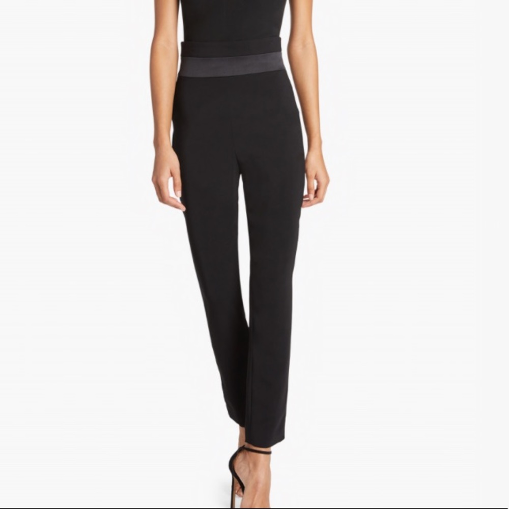 CUSHNIE HIGH WAIST SATIN WAISTBAND SLIM PANT